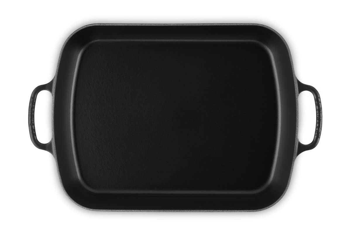 Le Creuset Bandeja asadora de hierro fundido, 37 cm, 6, 6 L, Todas las fuentes de calor incluso Inducción, Negro Mate, 20184370000422