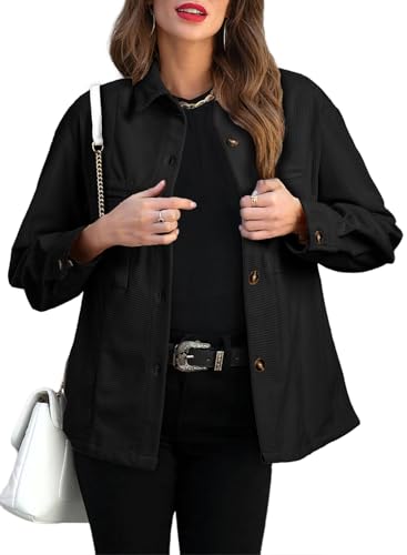 EVALESS Womens Corduroy Jackets Fashion Long Sleeve Button Down Shacket Shirt Jacket with Pockets Fall Outfits 2024