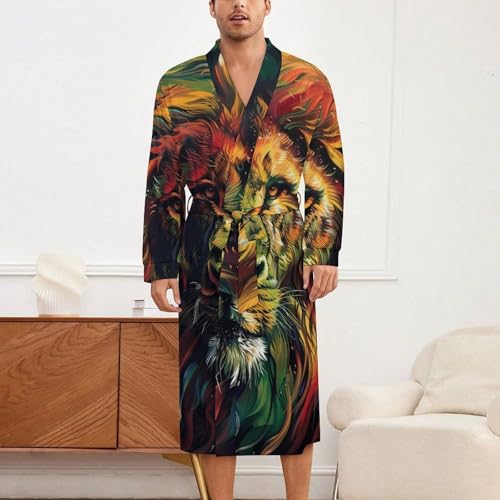 Rasta Lion Art Soft Robe Long Sleeve Bathrobes V Neck Sleepwear Spa Robes with Belt Men Woman2
