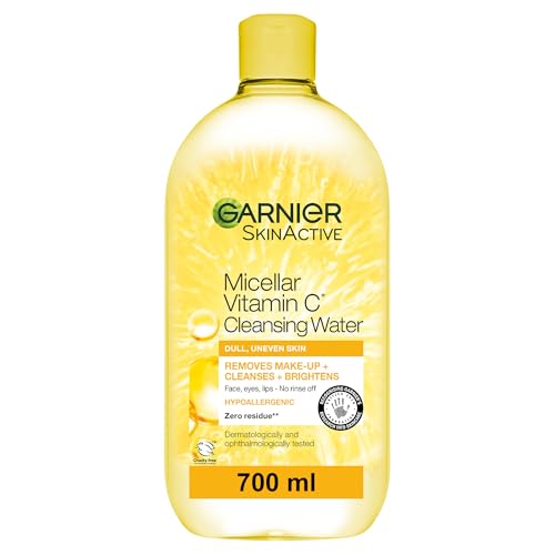 Garnier Micellar Vitamin C Cleansing Water 700ml, Brightening Makeup Remover & Gentle Face Cleanser for Dull, Uneven Skin, No Rinsing, Hypoallergenic & Vegan Formula, Suitable for Sensitive Skin