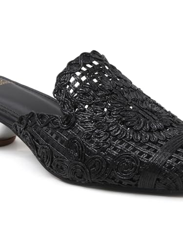 Image of Carlton London Women's Metallic Woven Slip-On Intricate Pattern Low Heel Sandal