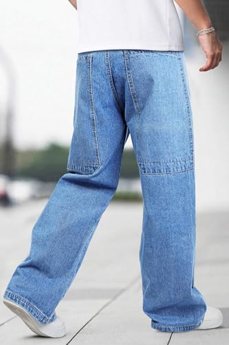 GINGTTO Mens Baggy Jeans Relaxed Fit Hip Hop Streetwear Light Blue Denim Jeans Men 363