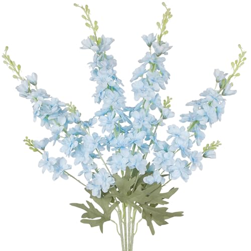 GhuaH 4Pcs 33.5" Artificial Delphinium Flowers Light Blue Silk Long Stem Fake Larkspur for Tall Vase Home Decor Floral Arrangements