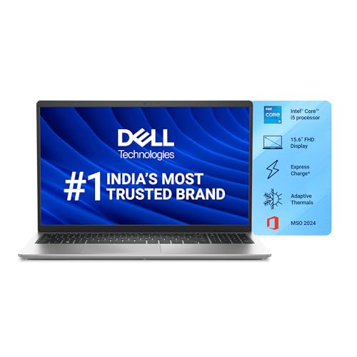 Image of Dell DC15250, 15.6 inch (39.62 cm) FHD Laptop with Intel Core i5-1334U, 16GB RAM, 512GB SSD, 120Hz, 250 Nits Display, Wi-Fi 6, Windows 11 Home, MSO 11-Sleek, Fast & Reliable for Work, Study & Everyday Use