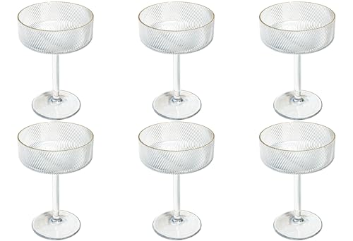 Abode Homewares Stax Optic Acrylic Twist Stemmed Coupe Glass - Clear with Gold Rim - 11 oz - Set of 6