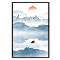 Framed Canvas Wall Art Abstract Sunrise and Sunset Canvas Prints Home Artwork Decoration for Living Room,Bedroom - 16x24 inches