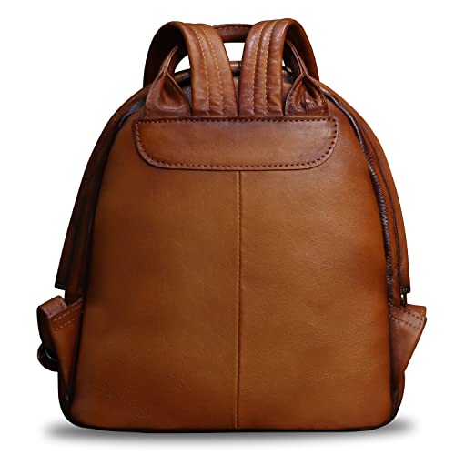 Image of Genuine Leather Backpack Purse for Women Retro Handmade Small Casual Rucksack Satchel Back Bags Knapsack (Brown)