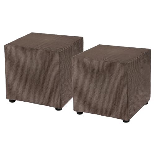 Housse de repose-pieds carrée marron en polyester extensible (45cm) x2 - 2