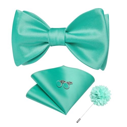 Image of DiBanGu Satin Bow tie Self-Tied Bowtie Set for Men Wedding Prom | Solid Color,Skin-Friendly,Versatile Accessory,Lapel Pin,Pocket Square,Cufflinks,School Dance,Banquet,Dinner,Celebration
