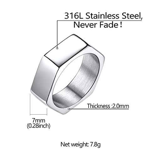 7Mm Wide Geometric Ring For Men Stainless Steel Hexagon Band Rings #TOP4
