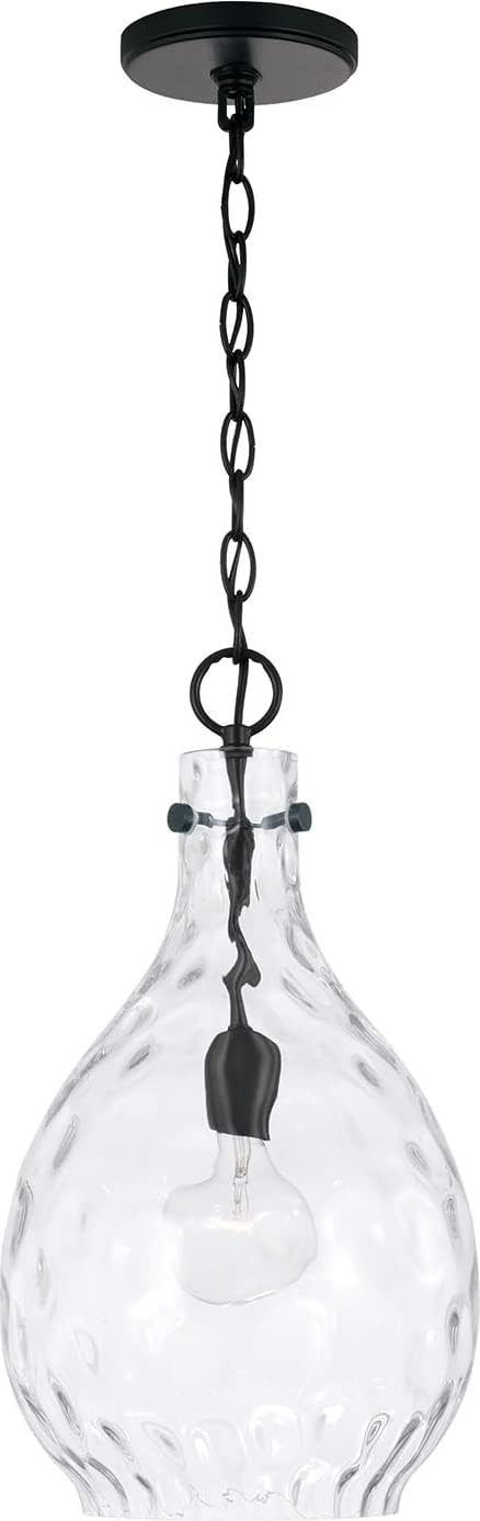 HomePlace Lighting 349012MB Brentwood Transitional Artisan Hand-Blown Water Glass Teardrop Pendant Light Fixture, 1-Light 100 Watt, 18" H x 10" W, Black