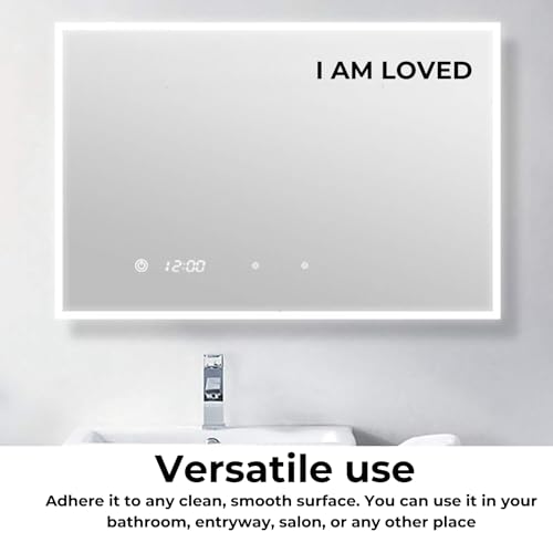 Image of inchI AM LOVED inch Self-Affirmation Mirror Decal, Positive Meditation Vinyl Sticker, Mindfulness Therapy Wall & Mirror Sticker, Safe for Kids & Teens, Inspiring Bathroom Decor for Girls - 2.5*20cm