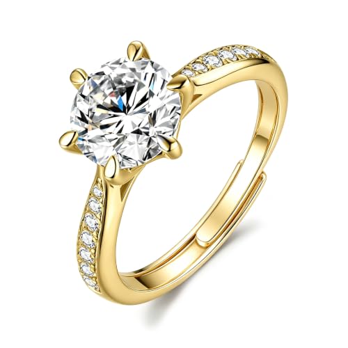 Image of Ticome Round Cut Moissanite Solitaire Promise Ring, Women Engagement Ring