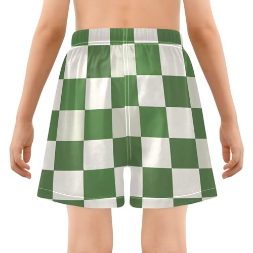 Bolaz Toddler Boys Swimwear Swim Trunks with Compression Liner 4T Green White Checkered3