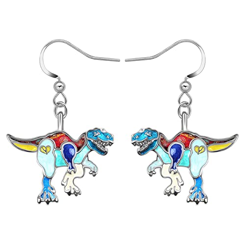 Pendientes de dinosaurios ligeros de esmalte azul que no pesan ni dañan tu oreja