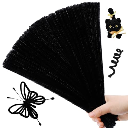 Image of Hssugi Pipe Cleaners, 100PCS Black Pipe Cleaners for Hair | Pipe Cleaners Craft Supplies Bulk Fuzzy Sticks for DIY Hair Locs Art and Craft Projects Home Decoration