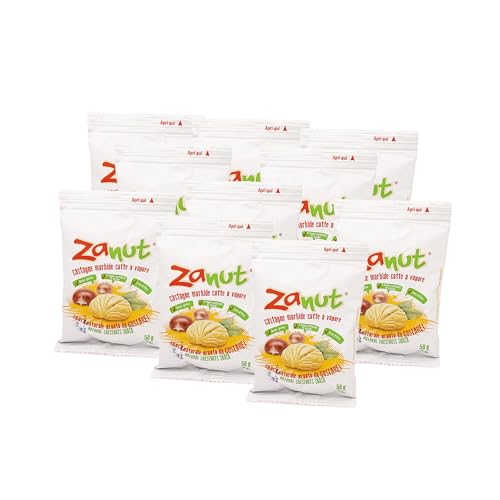 Zanut Box Castagne Cotte a Vapore - 10 Confezioni da 50 grammi - Snack Nutriente Naturale Pronto da Gustare Senza Glutine e Senza Conservanti Basso Contenuto di Grassi e Fonte di Fibre