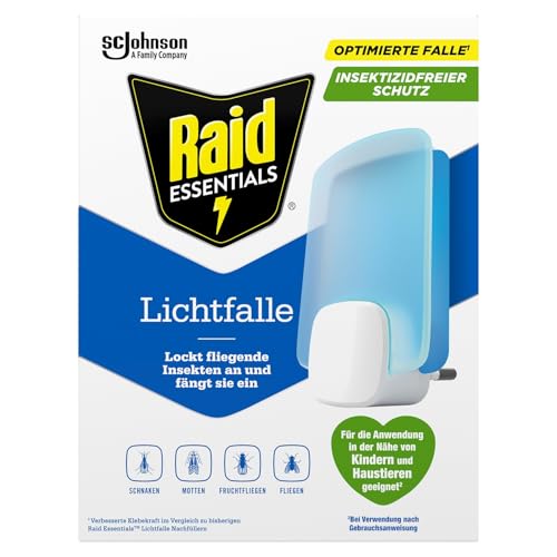 Raid Essentials Piège Lumineux LED pour Mouches, Mouches à Fruits et Mites, Protection 24/7, sans Insecticide, adapté à la Famille, sans Odeur et sans...