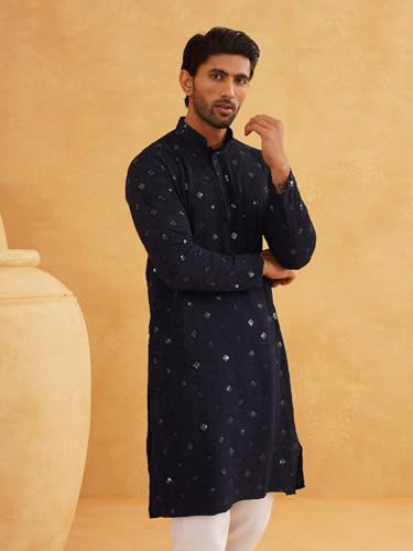 Image of SOJANYA (Since 1958 Men's Cotton Embroidered Sequinned Kurta with white Churidaar Pyjama