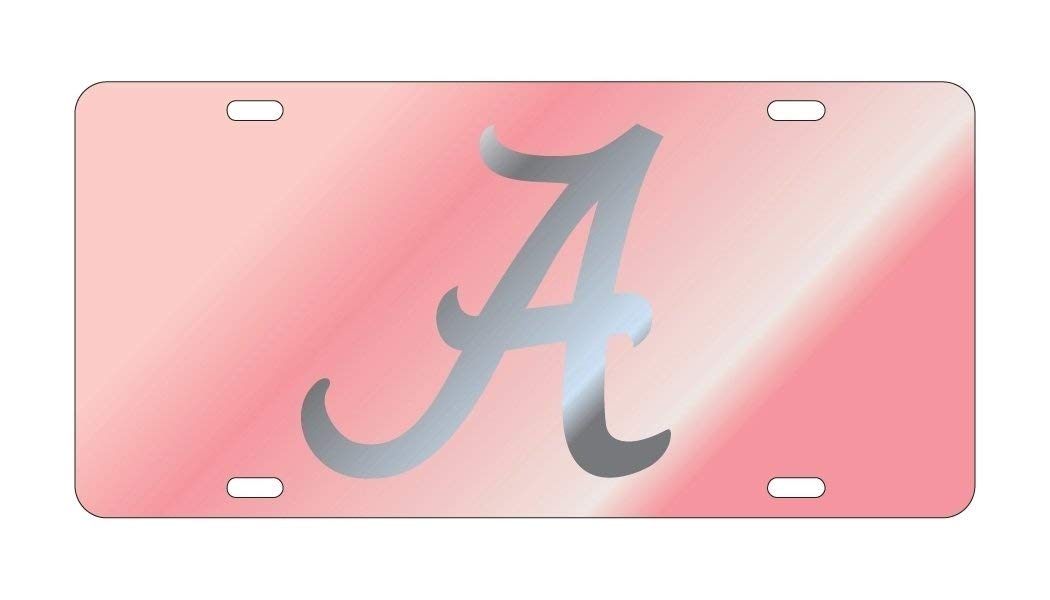 Alabama Crimson Tide Pink Mirrored Auto License Plate Tag