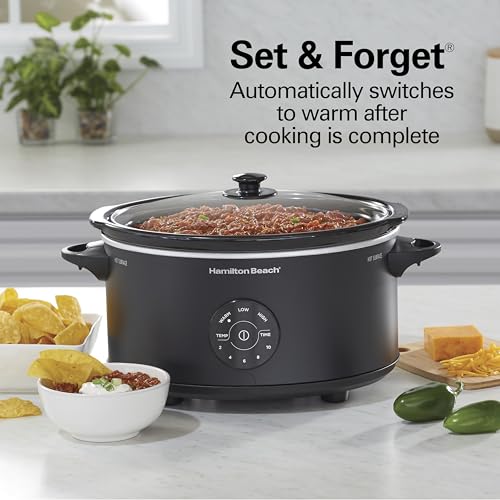 Image of Hamilton Beach 7 Quart Set & Forget Portable Programmable Slow Cooker | 15 Cooking Options With 5 Time and 3 Heat Functions | Lid Latch | Dishwasher Safe Stoneware Crock & Glass Lid | Black | 33670