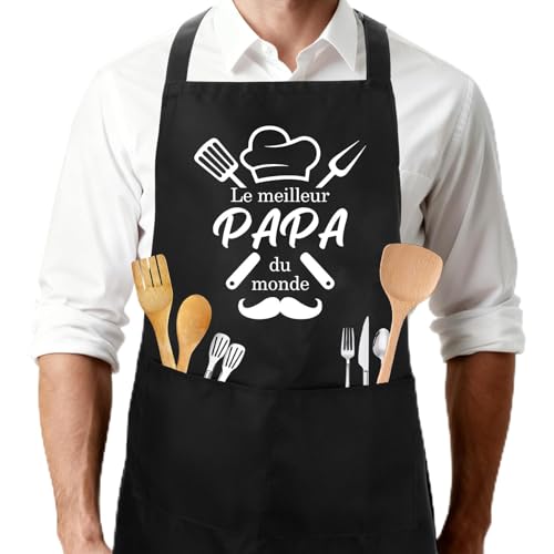 fuakUip Cadeau Pour Papa,Cadeau Fete Des Peres,Tablier Super Papi,Idee Cadeaux Papa Anniversaire,Tablier Fête Des Pères,Cadeau Pour Son Jeune Pere Noel,Réglable Tablier Barbecue Homme Avec 2 Poches