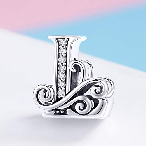 Image of Eternalll Jewellery - Spacer Beads Authentic 925 Sterling Silver Charms Vintage A-Z Letter Alphabet Charms for Bead Bracelets Women Charm Diy Jewelry