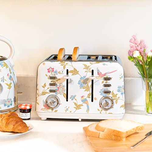 Laura Ashley Elveden White 4 Slice Toaster with Wide Slots & Warming Rack - Easy to Use Multi Functional Bread Toaster 4 Slice with Dual Controls, High Lift Lever, 7 Browning Levels, Defrost & Reheat - Image 8