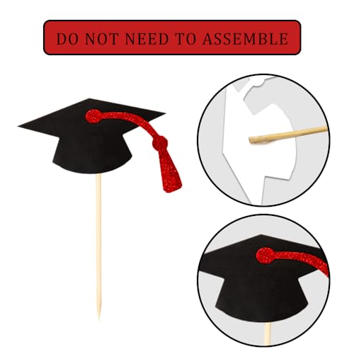 Image of Class of 2026 Red Glitter Graduation Cupcake Topper, Food /Appetizer Picks for Graduation Party (24pcs)