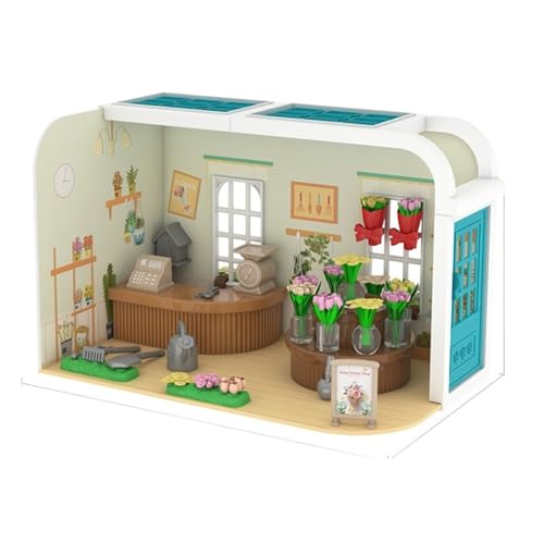 Vlfn ドールハウス女の子のおままごとキッチンシーンおもちゃサンシャインハウス益智 (フィギュア版-フラワーショップサンシャインハウス【ランダム1ぬいぐるみ】)