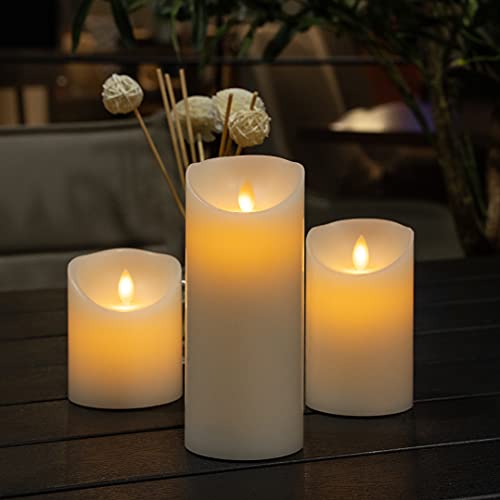 Image of Fire Tek 3 x 7 Inch Flameless Pillar Candle, 1 Programable LED Pillar Candle - Dancing Flame, For Home, Weddings, And Parties, White Real Wax Battery Pillar Candle, Remote Sold Separately,