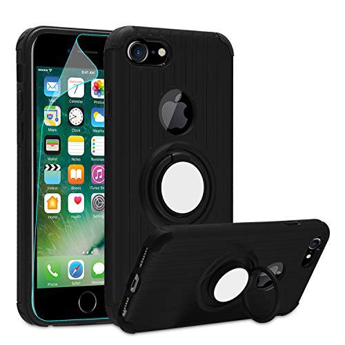 iPhone 6s / 6 Case, iPhone 7 Case,iPhone 8 Case with HD Screen Protector,Atump 360 Degree Rotating Ring Holder Kickstand Drop Protective Cover Phone Case for Apple iPhone 6/ 6s/ 7/8 Black