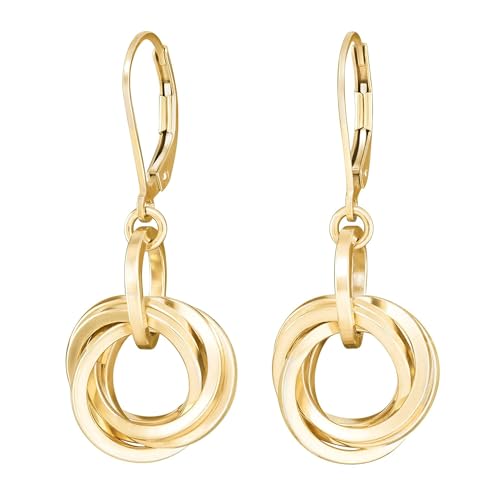 Dressy 14K Yellow Gold-Filled Love Knot Circle Dangle Earrings for Women Classy Geometric Designer Earrings for the Minimalist Mother Jewelry Gift Idea for Wife
