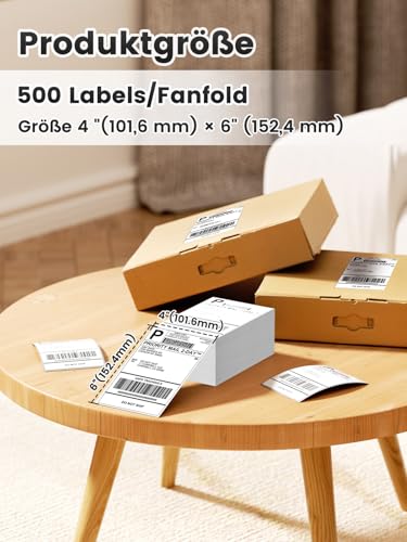 Phomemo Versandaufkleber 4×6 DHL Etiketten, Thermopapier Versandetiketten für Labeldrucker Wasserfester Etiketten Papier (Weiß 500 Stück)