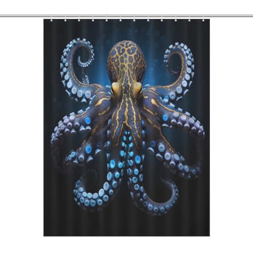 Rideau de douche pieuvre imperméable tissu polyester 140x183cm - 7