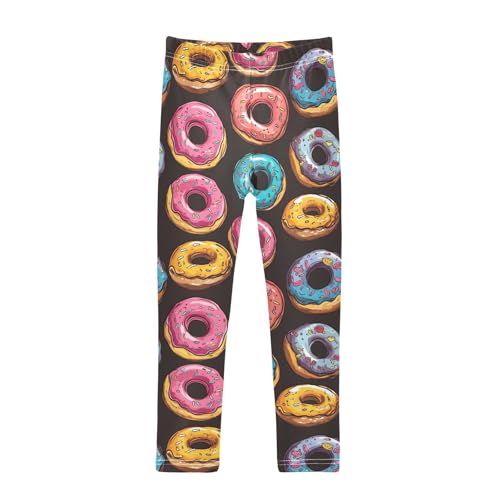 Cartoon Donuts Colorful Girls Casual Leggings for Kids Printed Long Pant Bottoms Stretch and Soft