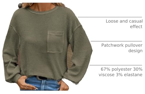 Image of Dokotoo Womens Waffle Knit Tops 2026 Oversized Long Sleeve Crewneck Shirts Business Casual Blouses Basic Shirts