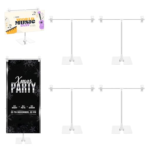 4 Pack Adjustable Metal Banner Holder Table Top Banner Display Poster Stand T Shaped Stand Desktop Business Poster Holder Advertising Display Sign for Indoor Outdoor Store Board
