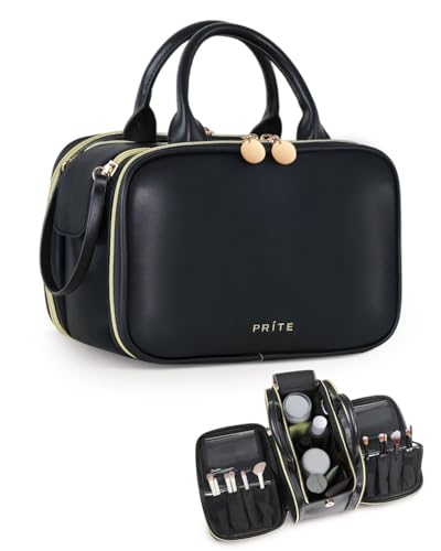 Prite - Trousse de Maquillage Prite Sac à cosmétiques Ouvertures latérales de Grande capacité Trousse de Toilette Portable étanche de Voyage avec poignée et Plusieurs Compartiments