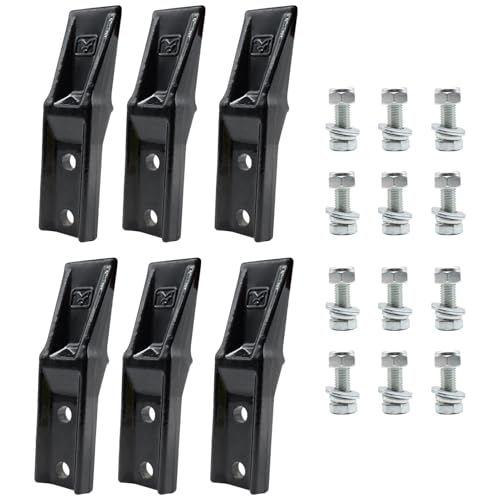 DANWIWEE 6 Pcs Digging Bucket Teeth with Flex Pins Skid Steer Loader Backhoe Replacement Tooths Aperture: 0.39inch Compatible with Mini Excavator and Skid Steer Loader