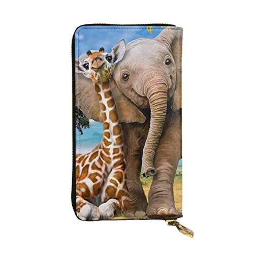 Portefeuille en cuir pour femme motif éléphant et girafe finition classique