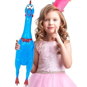 Xeehwb 22 Inch Crazy Huge Rubber Chicken,Blue Screaming Chicken Toys,Squeeze Squeaky Chicken Dog Toys,Rubber Chicken Noisemakers for Parties,Prank Novelty Gag Gift