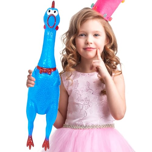 Xeehwb 22 Inch Crazy Huge Rubber Chicken,Blue Screaming Chicken Toys,Squeeze Squeaky Chicken Dog Toys,Rubber Chicken Noisemakers for Parties,Prank Novelty Gag Gift