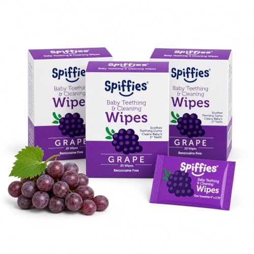 Image of Baby Teeth & Gum Wipes, Grape Flavor, Xylitol, Fluoride Free, 60ct | Individually Wrapped, No Water Needed, Safe to Swallow, No Numbing Agents, No Added Sugar, Sugar-Free, Ages 4-24M
