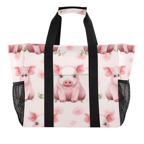 YETTASBIN Pink Pig Large Foldable Travel Tote Bag, Lightweight Waterproof Swim Pool Bag with Handles & Pocket for Beach Outdoor, Reusable Grocery Bag for Kitchen, Shopping2