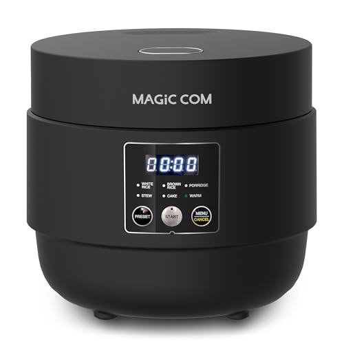 MAGiC COM Rice Cooker 4 Cup Uncooked/ 8 Cup Cooked, Digital Display with Warmer, Small Rice Maker & Multiple Settings, 24H Delay Timer, Automatic Keep Warm, Nonstick Inner Pot, Arrocera Eléctrica