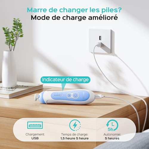 Lime à ongles électrique bébé set manucure complet 6 têtes 5 modes pour soin sécurisé - 3