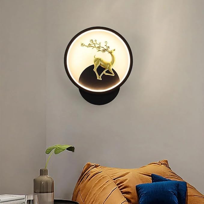 Image of Home Decore Led Fancy Wall Light,Night Lamp,Decorative Lamp,Wall Hanging Lights for Bedroom,Living Room,Color(Warm White+Natural White+Cold White).(Black Round Deer)