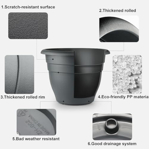 Image of RooTrimmer 3 Pack Large 16 Inch Plastic Plant Pots for Outdoor Plants,Durable & Lightweight Flower Pots with Drainage Holes,Weather-Resistant Large Planters for Patio Garden(Gray)