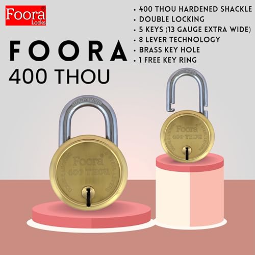 Image of Foora Same Key Lock 400 Thou Gold Padlock - Heavy Duty, Double Locking, Hardened Shackle, 8 Lever Mechanism, 65mm (2 Locks Open with Single Key) - Perfect for Home, Door, Gate, and Shutter Security